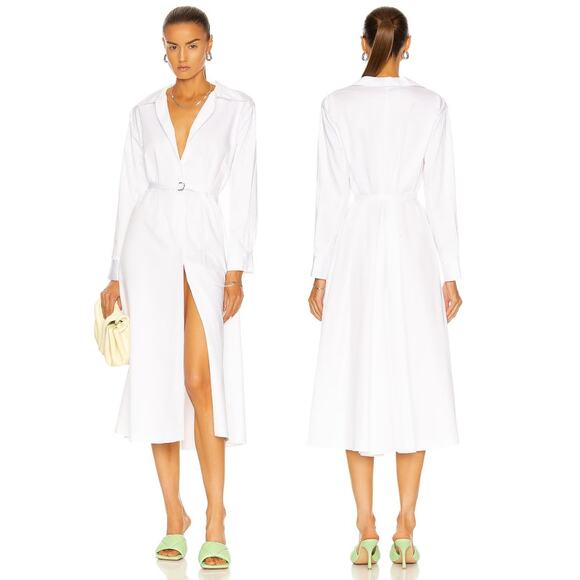 Norma Kamali Boyfriend Shirt A Line Dress To Midcalf Long Sleeve White Size S/36